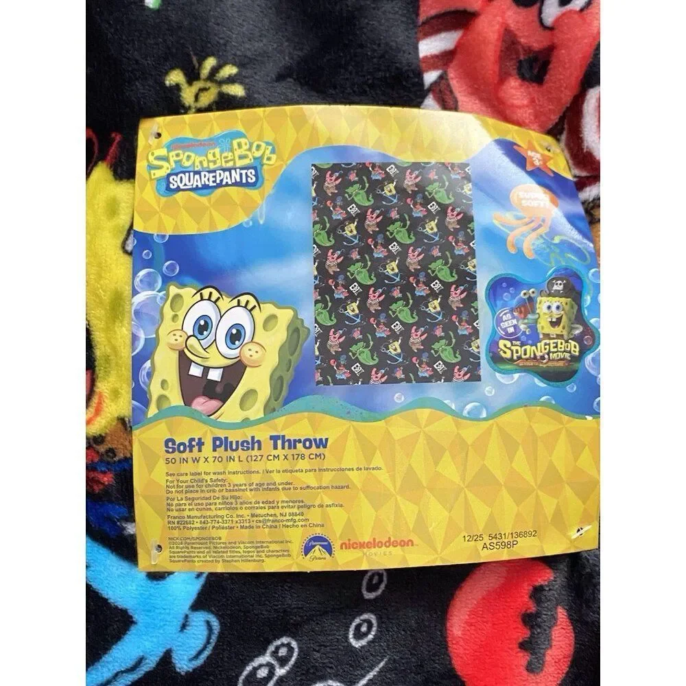 Spongebob Squarepants Movie Throw‎ Blanket 50”X 70” Pirate Davy Jones Black NEW